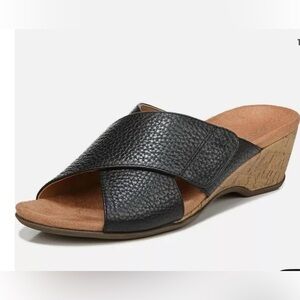 Vionic Leticia Black Leather Slide Sandals Sz 7